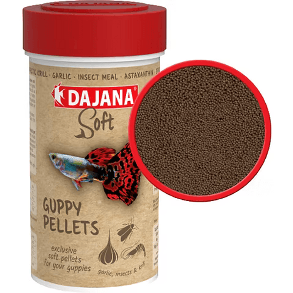 طعام حبيبات ناعم وطرية لأسماك الجابي والولودات - Dajana Guppy Pellets SOFT (100ml / 50g)